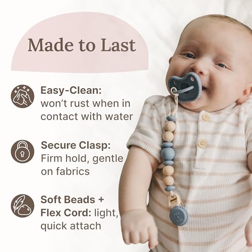 Image of Silicone Pacifier Clip - Metal-Free, Rust-Free, 100% Food-Grade Silicone and Natural Beech Wood, Secure Pacifier Holder - Ocean - Mila & Lulu