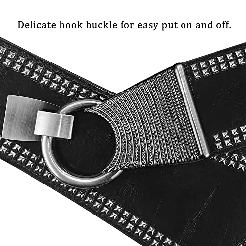 Womens Studded Belt Elastic Wide Punk Chunky Waistband for 80s Retro Dresses4