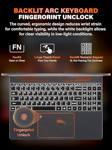 Image of 16 Inch Business Laptop Computer for Students & Professionals,4-Core Processor, 16:10 FHD IPS Display, 16GB RAM 512GB SSD, Backlit Keyboard, Fingerprint, Win 11 Pro, Gray with Orange Accents