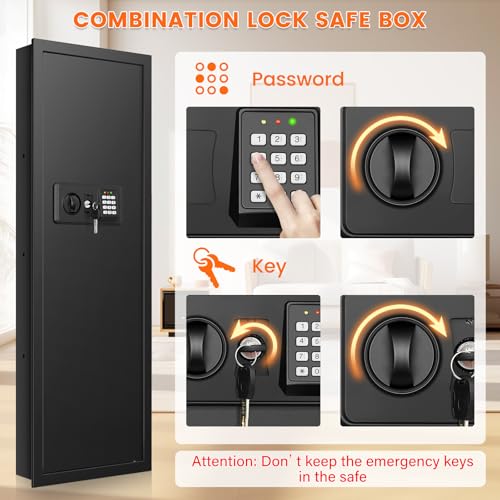 Image of Black 43.3 inch Tall Fireproof Wall Safe Between Studs 16 inch Centers