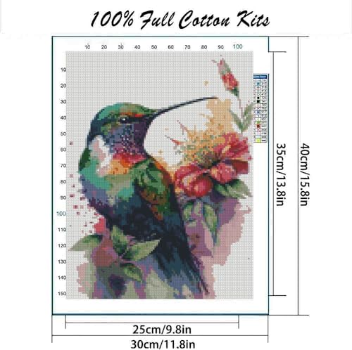 Image of Hummingbird Stamped Cross Stitch Kits,Needlepoint Cross-Stitch Patterns Dimensions Needlecrafts Embroidery Kits,DIY Art Bird Home Wall Decor Perfect for Relaxation 15.7x11.8 Inches