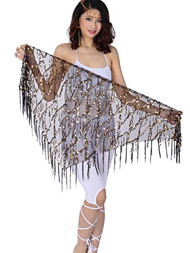 ZLTdream Belly Dance Sequin Triangle Hip Scarf Black-gold