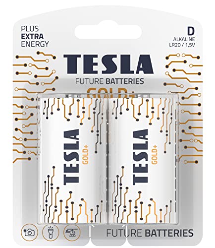 TESLA BATTERIES D GOLD+ ( LR20 / BLISTER FOIL 2 PCS ) Maximum Power Alkaline Batteries, 10 Year Shelf Life, A Long-lasting Battery Life, Leak-free