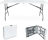 JARDIMANÍA – Mesa Portátil de Plástico 1,80 Metros – Fechamento Tipo Pasta – Portátil, Resistente – Amplo Espaço – Multiusos – Suporta até 150 kg – 6 a 8 Pessoas – 180 x 70 x 75.