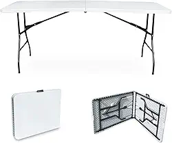 JARDIMANÍA – Mesa Portátil de Plástico 1,80 Metros – Fechamento Tipo Pasta – Portátil, Resistente – Amplo Espaço – Multiusos – Suporta até 150 kg – 6 a 8 Pessoas – 180 x 70 x 75.