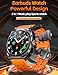 Smart Sports Watch with Earbuds,Heart Rate Monitor, Step Counter, Weather Display, Orange Silicone Band, Silver Case