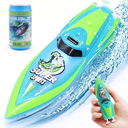 LAFALA Mini Remote Control Boat RC Boat 2.4Ghz 360 Rotating LED Light bulit-in Rechargeable Battery Pool BathtubToys Remote Control Boats for Kids 8-12 Years Birthday Gift Green