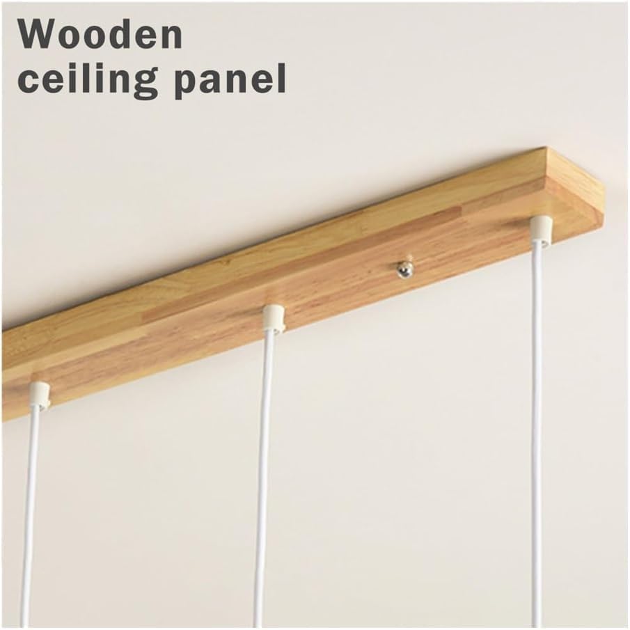 Nordic Wood Craft Pendent Lamp，E27 3-Color Dimming Modern Adjustable 3-Light Linear Pendant Light, for Kitchen Island, Dining Room, Cafe Lighting Fixture(Green)