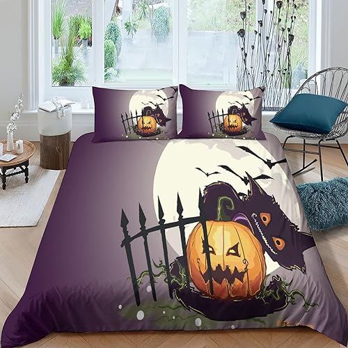Housse de couette Halloween citrouille 3D avec taies d'oreiller lit double 200x200 - 2