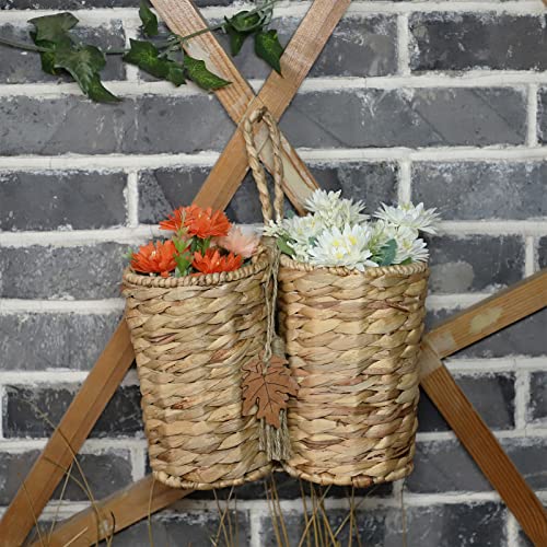 Shcmsado Water Hyacinth Hanging Basket Flower Door Basket - Natural Woven Wall Basket For Outdoor Garden, Patio, Balcony - Eco-Friendly And Durable Plant Holder With 2 Divided - 5 X 2.5 X 7.8 Inches. #TOP5