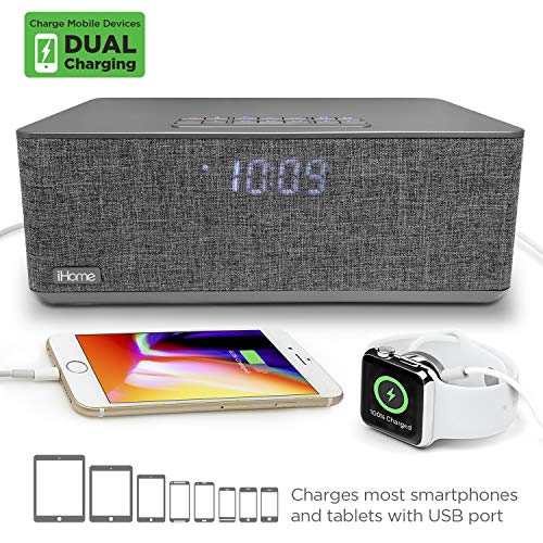 iHome iBT233 Bluetooth Dual Alarm FM Clock Radio with Speakerphone and Dual USB Charging (Dual Charge)
