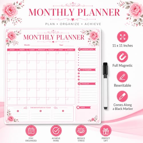 Image of Zesta Vinyl Magnetic Planner for Fridge | Cute Weekly Planner /Meal Planner with Marker | Rewritable Magnetic White Board for Fridge (Harry Potter 11X11 Inches) (Floral P)