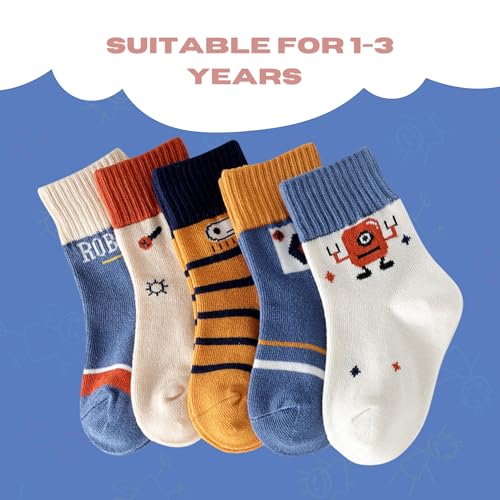 Baby Boys Girls Socks - Cotton Crew Toddler Socks With Fun Pattern Design - Pack of 5 Pair 1-5 Years4