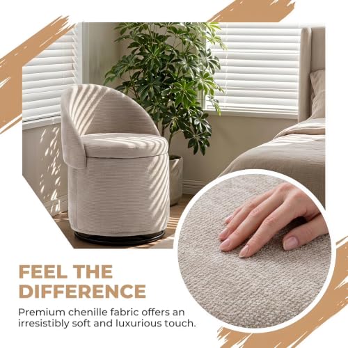 HNY Swivel Vanity Chair with Storage and Folding Back, Oatmeal - image 4