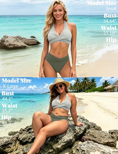 Image of Sopliagon Women's Bikini Sets Twist Front Two Piece Swimsuit Halter Bathing Suit