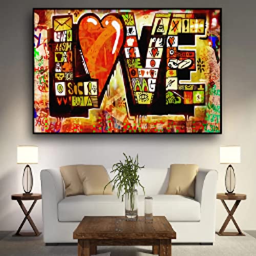 dsdsgog Modern Street Graffiti Art Love Painting Canvas Posters Prints On Canvas Wall Art Pictures para sala de estar Home Wall Decor 35x50cm sin marco