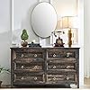 Farmhouse 6 drawer dresser for bedroom double wood chest of drawers with 12 thickened topmodern tv dresser for living room 54 w x 315 h dark rustic oak  urban country home decor