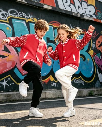 Image of Cromoncent Kids Varsity Baseball Jacket Colorblock Bomber Coat Unisex Boys Girls School Outwear, 18 Months - 14 Years
