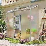 Showellgard 6x2ft Lean-to Polycarbonate Greenhouse, Small Walk-in Greenhouse, with Adjustable Roof Vent, Rain Gutter and Sliding Door, Outdoor Greenhouse for Terrace, Backyard Greenhouse 6'x2'