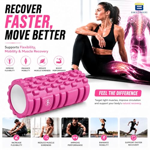 Image of Btag Foam Roller for Gym & Home Workout - Deep Tissue Muscle Massager for Back Pain, Neck & Knee Relief | Yoga, Stretching & Recovery Tool 33 cm (Rose Red)