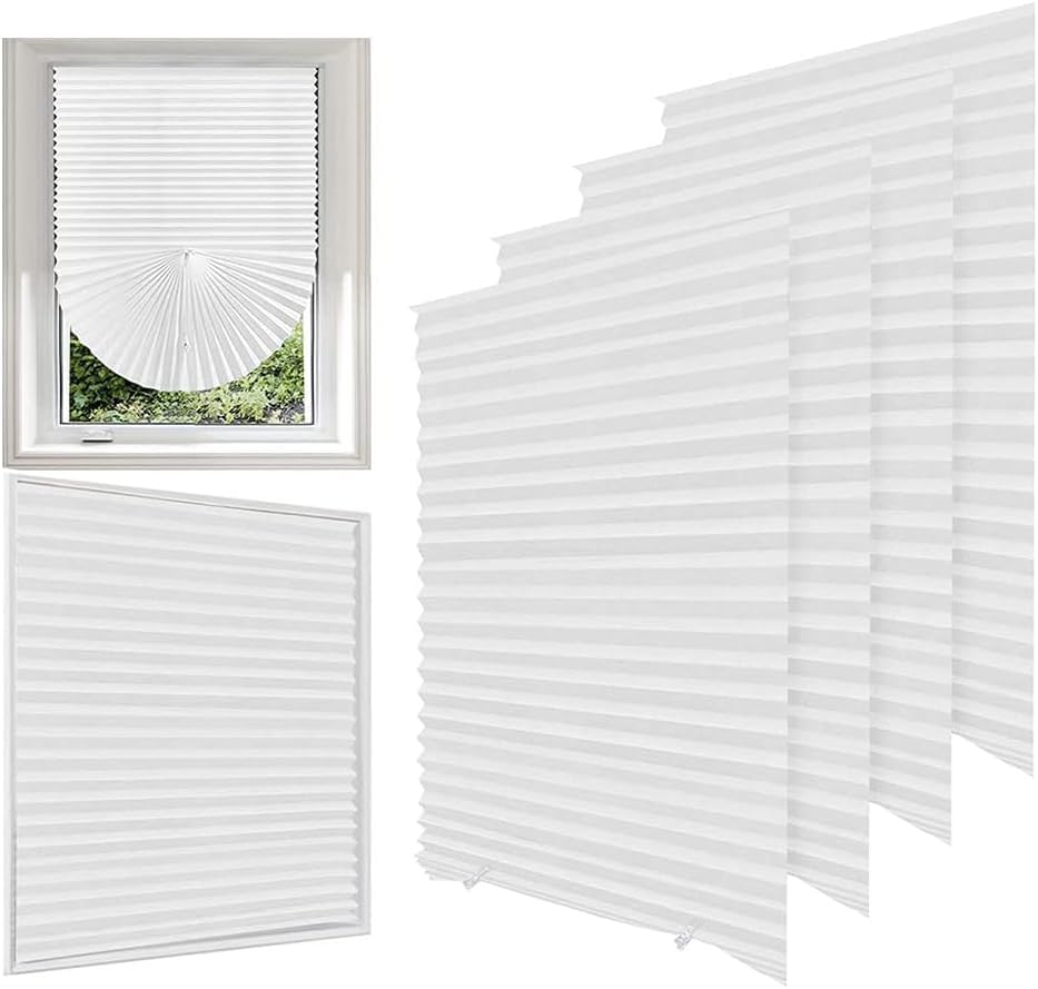 Jonuin 4 Pack Temporary Blinds, 90x180CM No Drill Stick on Blinds, Easy to Cut and Fit Self Adhesive Blind for Windows, Doors, Kitchen, Bathroom, Bedroom Blackout Thermal Privacy Protection (White)