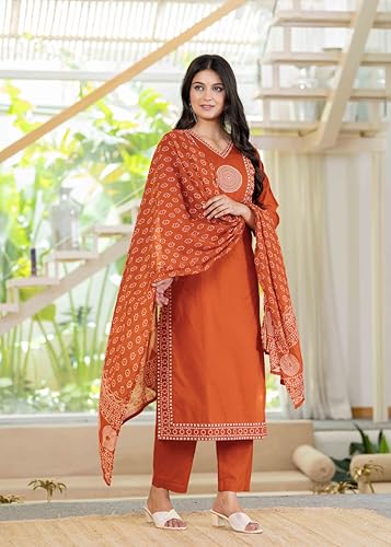 Image of Pistaa's Women's Ethnic Motifs Printed Regular Pure Cotton Kurta with Trousers With Dupatta Set