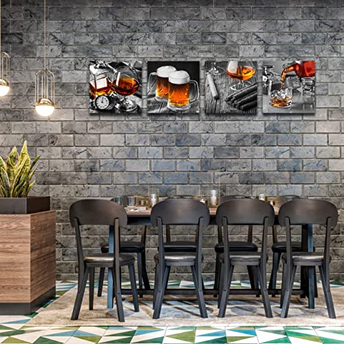 Oilpa Art Wine Glass Wall Art Canvas For Poker Room Decor 12X12 Vintage Black And Grey Wine Cups With Painting Prints Picture Framed Artwork For Living Room Bar Man Cave Home Decor 4 Pieces Set #TOP4