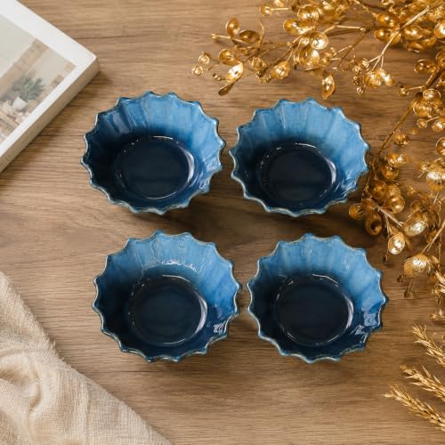 Image of Niyara Stoneware Handmade Ceramic Stylish Premium Bowls Serving Bowls Microwave Dishwasher Safe (Small Blue Moraccan)