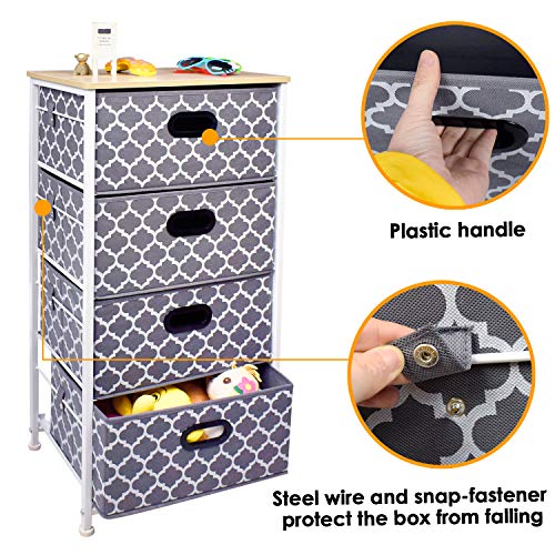 Vertical Dresser Storage Tower 4 drawer chest,Sturdy Steel Frame, Wood Top, Easy Pull Fabric Bins Organizer Unit for Bedroom, playroom, Entryway, Closets Lantern Printing