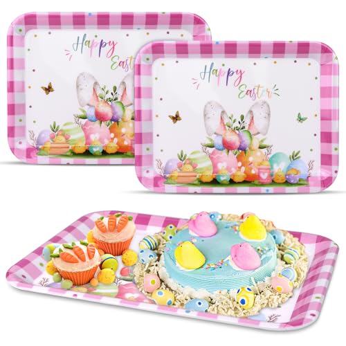 3 Pcs Easter Serving Trays Watercolor Bunny Egg Platter,13x10 Serving Dishes Vintage Spring Flower Rabbit Melamine Tray Snacks Cookies Dessert Plates Happy Easter Rectangle Trays for Party Supplies