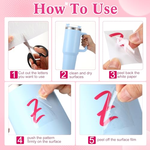 Image of Humyoun 6 Sheets UV Dtf Cup Wrap Name Stickers for Water Bottles Waterproof Vinyl Decals Personalized Custom Lettering Gift Stickers for Cups Love 14-40oz Tumbler Mugs DIY Craft (Rose Red)