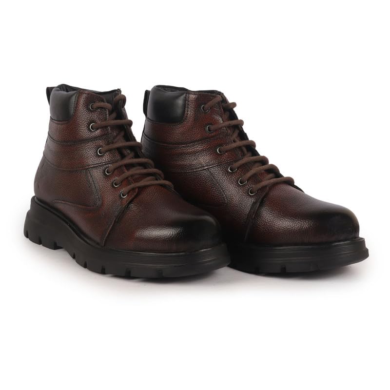 Image of FAUSTO Men Genuine Leather Lace Up Ankle Boots | High Ankle Shoes | Featherlite Memory Cushion Boots | Casual and Work Wear