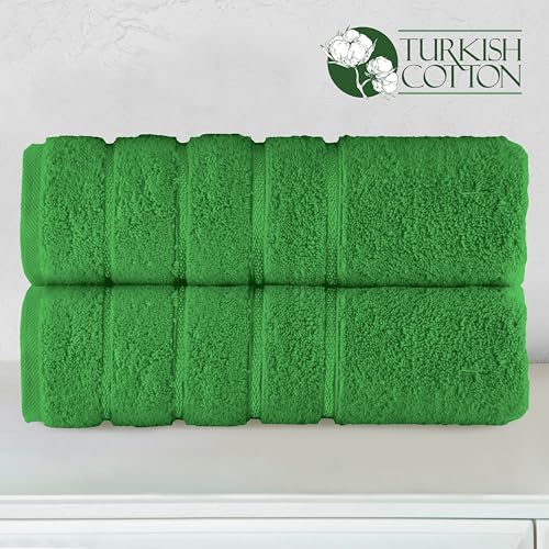 Image of Elegant Comfort 100% Turkish Cotton 4 Lines Viscose Stripe Luxury 2 Pack Bath Towel Set 27 x 54 Inch - Super Soft and Highly Absorbent Premium Hotel Spa Quality Towels for Bathroom Use, Emerald Green