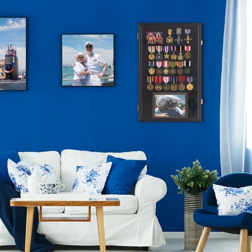 Image of Large Pin Display Case - 25 X 16 Pin Collection Display with 98% UV Protection Acryliic Door for Military Medals, Beach Tags, Jewelry Pins, Pin Gift, Insignia Ribbons, Pin Enthusiast Collectibles