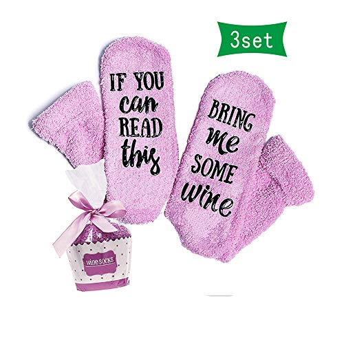 Takefuns 3 pares de calcetines cortos elásticos ultrafinos para mujer con diseño de taza de tarta, si puedes leer esto traerme algunos calcetines de vino