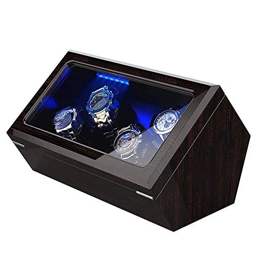 INCLAKE High End Watch Winder, 4 Watch Winders for Automatic Watches with Super Quiet Motor, Blue LED Light & 4 Rotation Mode Setting, Watch Winder for Rolex with Flexible Pillow, AC Adapter