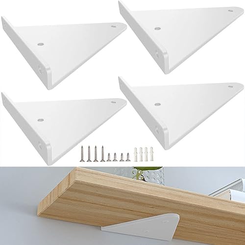 Miniatura 11 de Soporte de estante blanco, 4 piezas de 3.1 pulgadas, soportes para estantes, soportes ocultos para estantes flotantes de madera, soporte oculto