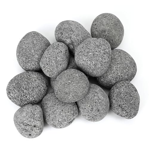 Image of Skyflame 3-5 Inch Natural Tumbled Stones for Gas Fire Pit, 15 Pounds | Round Lava Rock Pebbles, for Gas Fireplaces, Fire Table, Garden Landscaping Decoration, Cultivation of Potted Plants