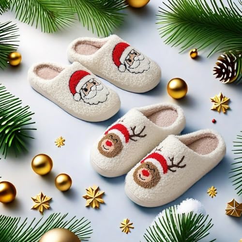 Image of Comfy Elastic Slippers for Women Men,Memory Foam Soft Plush House Slippers | halloween & christmas Fuzzy Slippers, Holiday Retro House Shoes, Indoor & Outdoor,Warm Winter Footwear