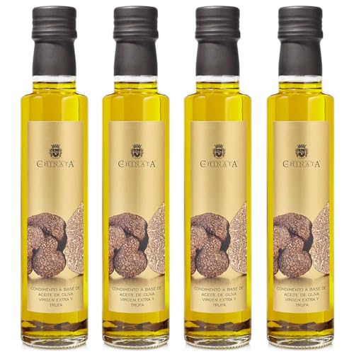 La Chinata Condimento de Aceite de Oliva Virgen Extra con Trufa Negra Tuber Aestivum – Sabor Gourmet Suave y Elegante – Ideal para Pasta, Arroces, Huevos y Carnes - 250 ml (Pack 4, Trufa)