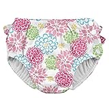 i play.. Toddler Girls' Ruffle Snap Reusable Absorbent Swim Diaper, White Zinnia, 4T