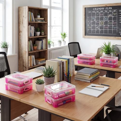 Image of Suzile 40 Pcs Plastic Crayon Boxes Holds 24 Crayon with Snap Lid Storage Container Clear Stackable Case for School Office Classroom Supplies Pen Pencil Craft(Red)