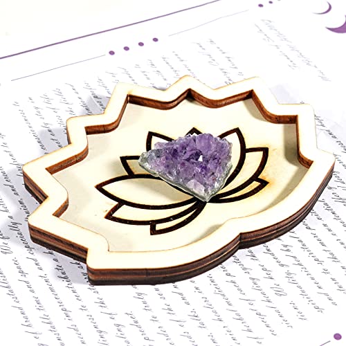 Soulnioi Lotus Wooden Tray Holder Decorative Display Flower Trays for Jewelry/Crystal/Gemstones (White) - Image 4