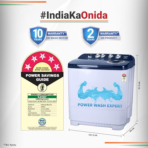 Image of ONIDA 11 Kg 5 Star Semi-Automatic Top Loading Washing Machine (S11GS, Blue, Cyclone Pulsator, Waterfall Technology)