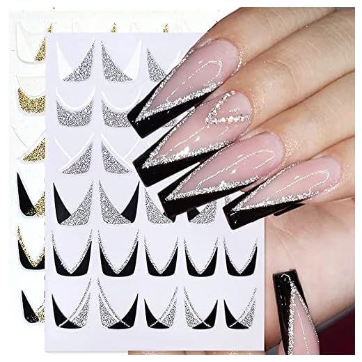 French V-Shaped Nail Art Sticker, 3D Self-Adhesive French Glitter Nail Decals Tips 8Sheets V Shape Nail Guides Design Decoration for Women Manicure DIY Accessories Supplies