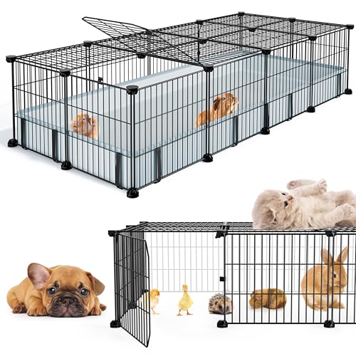 BUCATSTATE Guinea Pig Cages for 2, 20 Panels Guinea Pigs Playpen with Waterproof Mat, Metal Rabbit Cage Indoor for Hedgehogs, Quail, Chickens (56' L x 24' W x 12' H)
