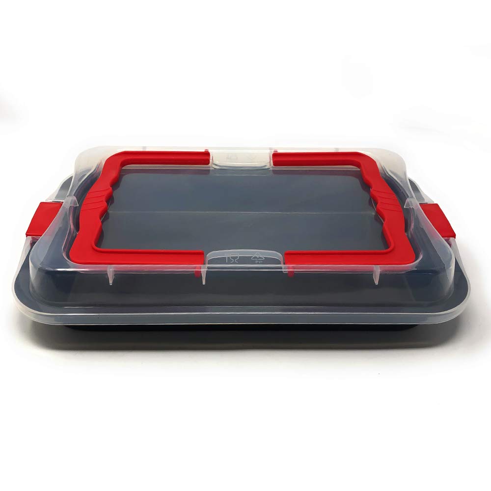MGE - Teglia da Forno con Coperchio - Lasagnera - Rostiera Rettangolare con Rivestimento Antiaderente - Rostiera per Arrosto in Acciaio al Carbonio - 36 x 23 cm