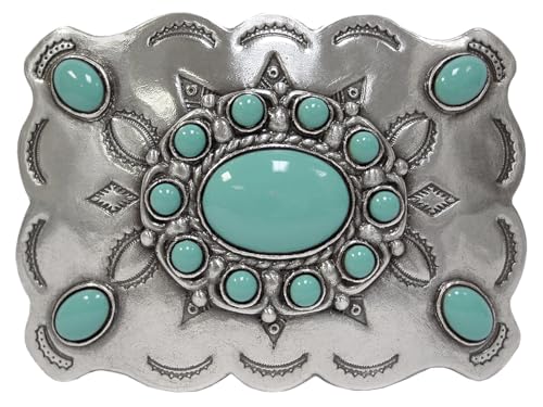 Western Antique Marijuana Hemp Leaf Turquoise Bead Peace Sign Skulls Design Belt Buckle