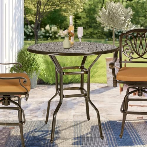 VIVIJASON-385-Patio-Height-Bar-Table-All-Weather-Cast-Aluminum-Bar-Bistro-Table-Outdoor-Patio-Round-Dining-Table-with-Umbrella-Hole-for-Balcony-Lawn-Garden-Backyard-Antique-Bronze VIVIJASON 385 Patio Height Bar Table All Weather Cast Aluminum Bar Bistro Table Outdoor Patio Round Dining Table with Umbrella Hole for Balcony Lawn Garden Backyard Antique Bronze