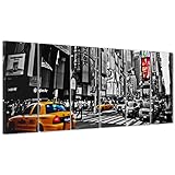 Bild auf Leinwand Canvas – Gerahmt – fertig zum Aufhängen – Taxi gelb – NY NEW YORK – Weiß und Schwarz Fotografie Wolkenkratzer – USA Amerika 190x70cm